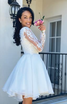 Rochie cununie civila alba midi cu dantela 3