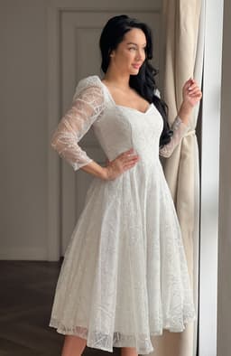 Rochie cununie civila alba midi cu sclipici 5