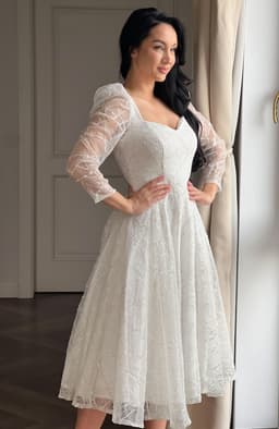 Rochie cununie civila alba midi cu sclipici 4