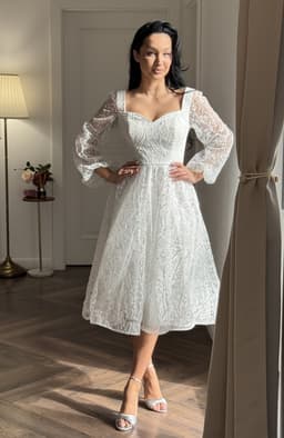 Rochie cununie civila alba midi cu sclipici si paiete 7