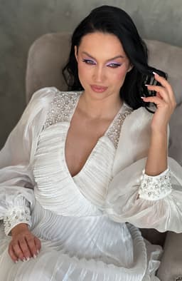 Rochie cununie civila alba plisata 3