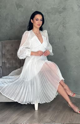 Rochie cununie civila alba plisata 5