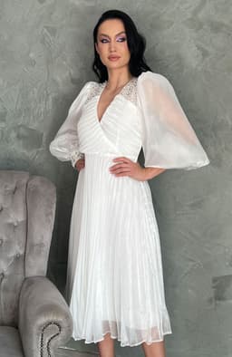 Rochie cununie civila alba plisata 7