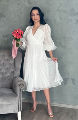 Rochie cununie civila alba plisata 1