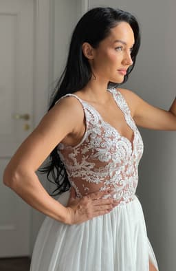 Rochie cununie civila cu dantela alba si tull 7