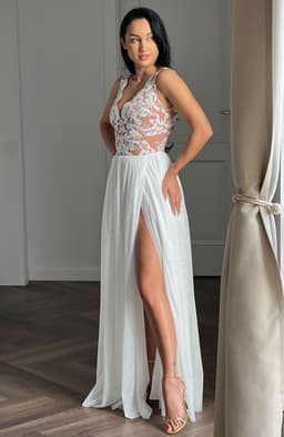 Rochie cununie civila cu dantela alba si tull 3