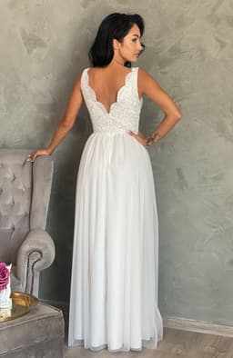 Rochie cununie civila lunga alba cu dantela 5