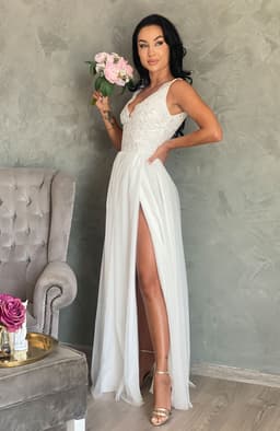 Rochie cununie civila lunga alba cu dantela 4