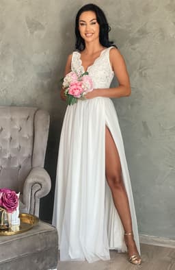 Rochie cununie civila lunga alba cu dantela 3