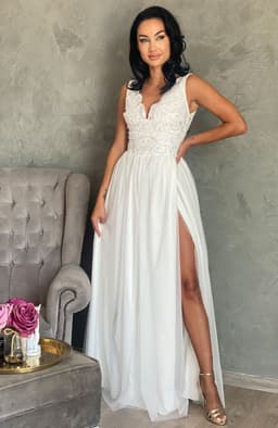 Rochie cununie civila lunga alba cu dantela 1