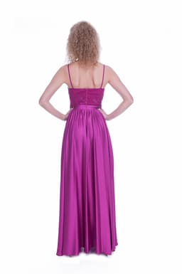 Rochie dantela si voal fucsia 3