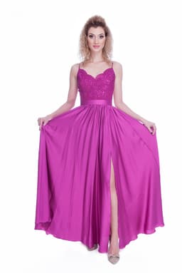 Rochie dantela si voal fucsia 1