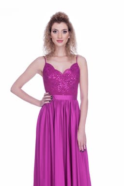 Rochie dantela si voal fucsia 5