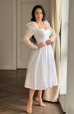 Rochie de cununie alba din dantela cu maneci lungi 5