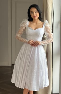 Rochie de cununie alba din dantela cu maneci lungi 1