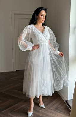 Rochie de cununie alba din tull midi 3