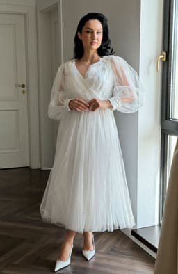 Rochie de cununie alba din tull midi 2