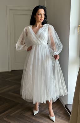 Rochie de cununie alba din tull midi 4