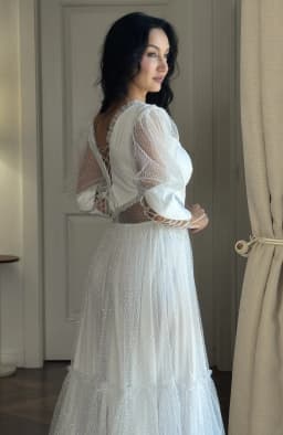 Rochie de cununie alba din tulle cu mansete 5