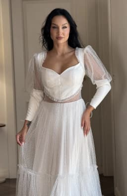 Rochie de cununie alba din tulle cu mansete 3