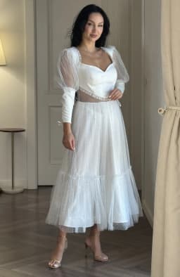 Rochie de cununie alba din tulle cu mansete 6