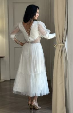 Rochie de cununie alba din tulle cu mansete 4