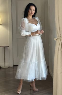 Rochie de cununie alba din tulle cu mansete 1