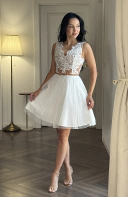 Rochie de cununie cu dantela alba si funda in talie 3