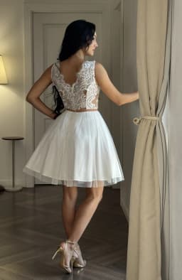 Rochie de cununie cu dantela alba si funda in talie 6