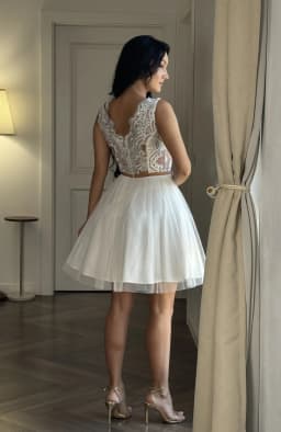 Rochie de cununie cu dantela alba si funda in talie 4