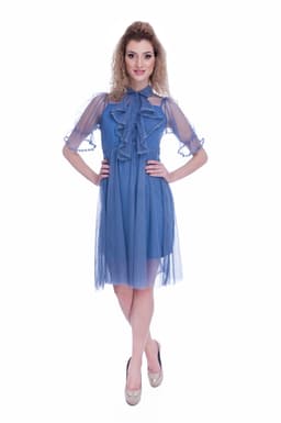 Rochie de ocazie albastra cu broderie dantela 3