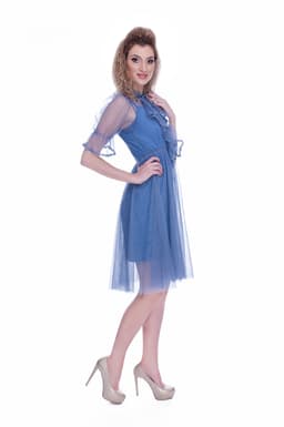 Rochie de ocazie albastra cu broderie dantela 4