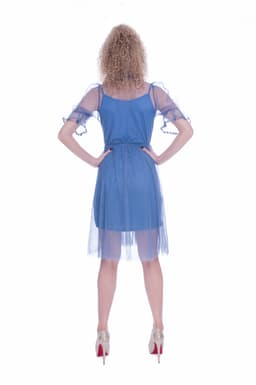 Rochie de ocazie albastra cu broderie dantela 5