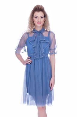 Rochie de ocazie albastra cu broderie dantela 1