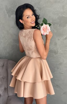 Rochie de ocazie bej cu dantela 4