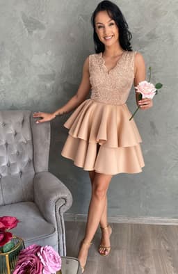 Rochie de ocazie bej cu dantela 3