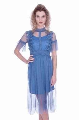 Rochie de ocazie bleu cu maneca scurta 2