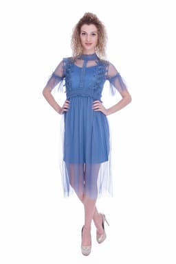 Rochie de ocazie bleu cu maneca scurta 3