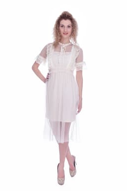 Rochie de ocazie crem cu maneca scurta si camee 3