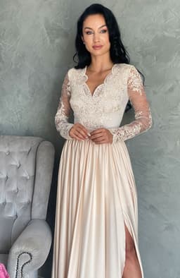 Rochie de ocazie cu dantela lunga crem 5