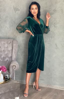 Rochie de ocazie din catifea verde cu aplicatii 4