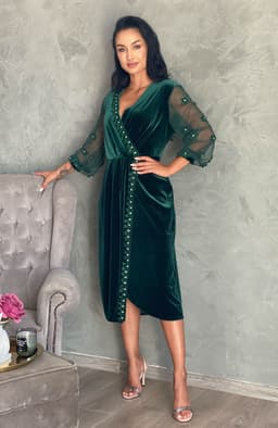 Rochie de ocazie din catifea verde cu aplicatii 3
