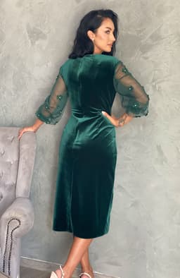 Rochie de ocazie din catifea verde cu aplicatii 6