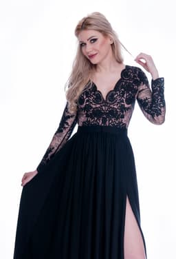 Rochie de ocazie din dantela lunga neagra 3