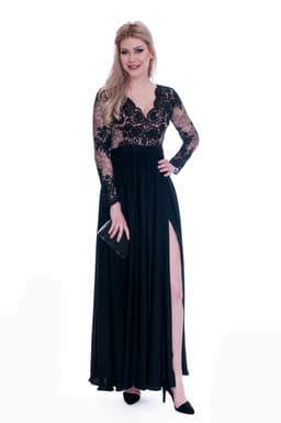 Rochie de ocazie din dantela lunga neagra 4