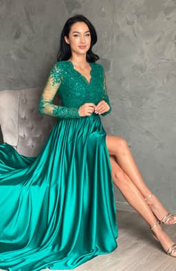 Rochie de ocazie din dantela lunga verde 5