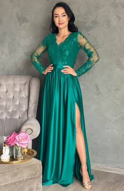Rochie de ocazie din dantela lunga verde 3
