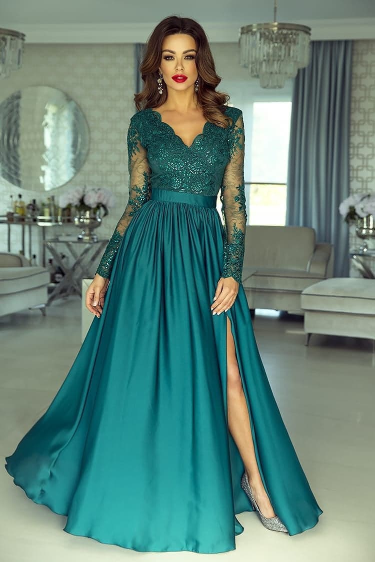 Rochie de ocazie din dantela lunga verde