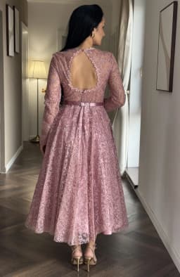 Rochie de ocazie din dantela roz midi 8