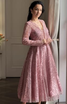 Rochie de ocazie din dantela roz midi 7